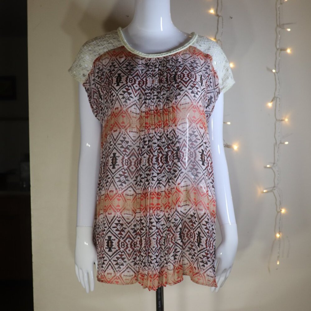 New Directions Crochet Lace Blouse Boho Size Large